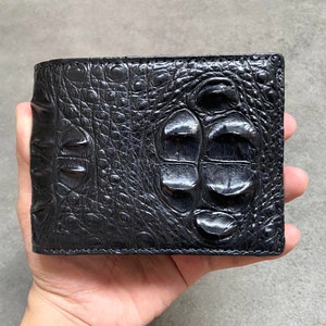 Cartera de cuero de cuerno de cocodrilo negro de doble cara / Cartera personalizada para hombres / Regalo de aniversario / Cartera para hombres / Cartera personalizada / Regalo para papá