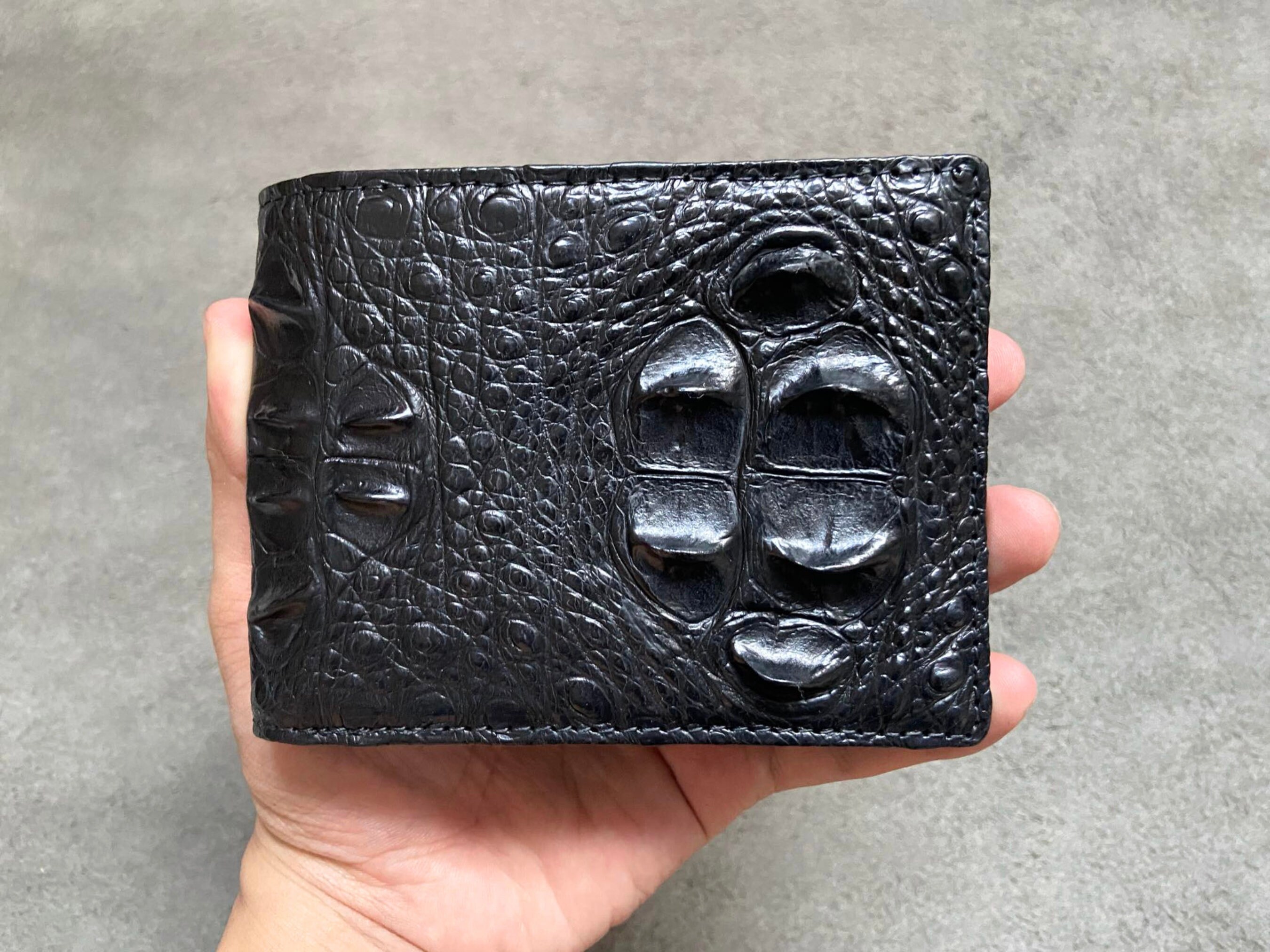 Double Sides Black Alligator Horn Leather Wallet/ Personalized