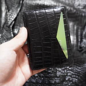Tarjetero minimalista de lujo negro, mini, delgado, de doble cara, de piel de cocodrilo, plegable, para hombre, tarjetero, cartera para hombre, tarjetero para identificación