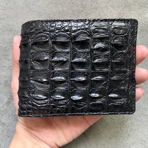 Cartera de cuero de cuerno de cocodrilo negro de doble cara/cartera personalizada para hombres/regalo de aniversario para él/cartera para hombre/cartera personalizada