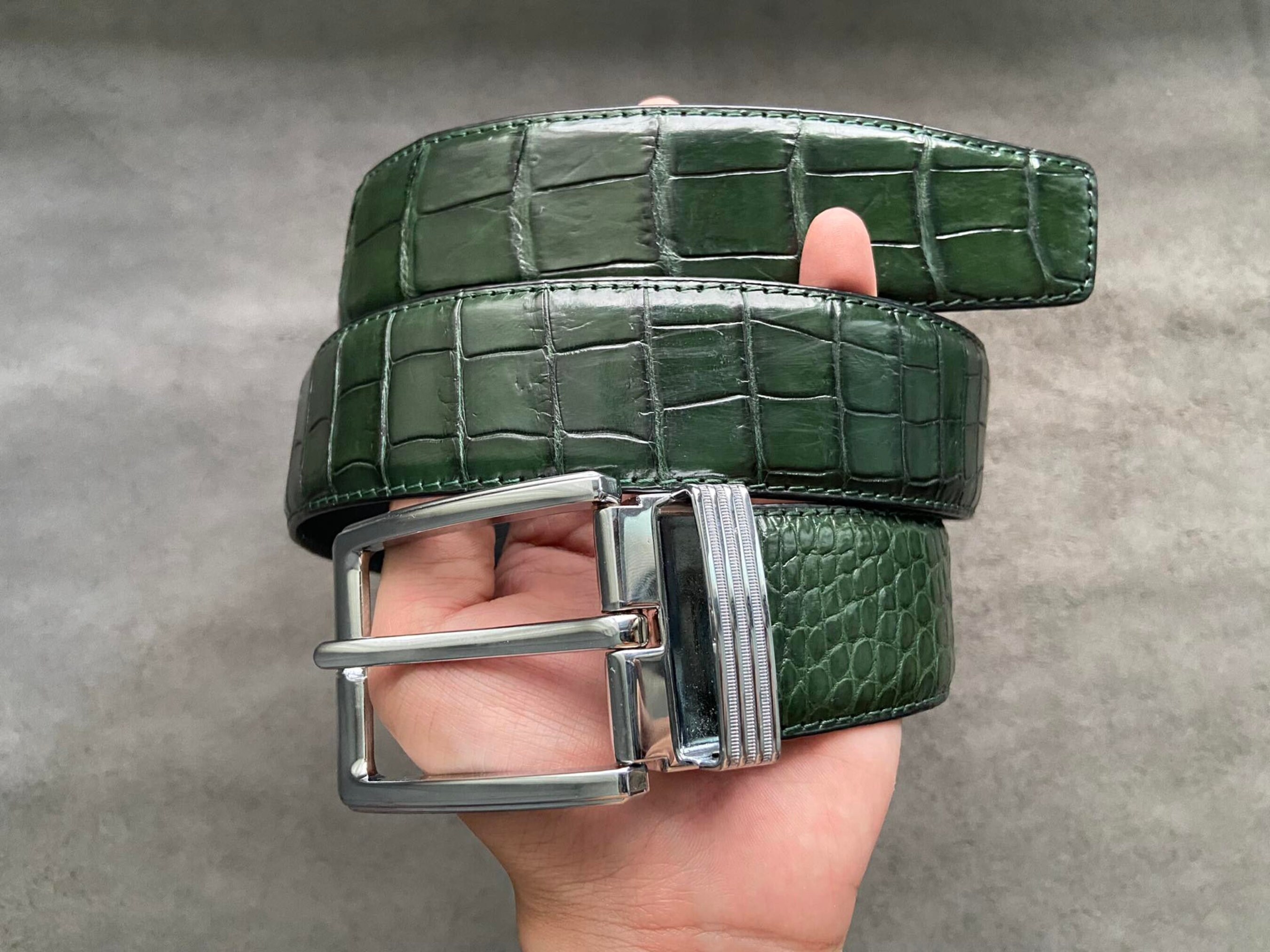 Green Alligator Genuine Belly Leather Skin Men's Belt W 1.5 Inch
