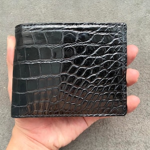 Dubbele zijden zwarte alligatorleren portemonnee/portemonnee gepersonaliseerd voor mannen/verjaardagscadeau voor hem/portemonnee heren/portemonnee op maat/cadeau voor papa
