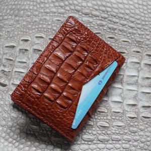 Cognac Luxury Minimalist Mini Slim Double Sides Alligator Horn Leather Bifold Card Case Mens/ Card Holder Wallet/ Men Wallet/ ID Card Wallet