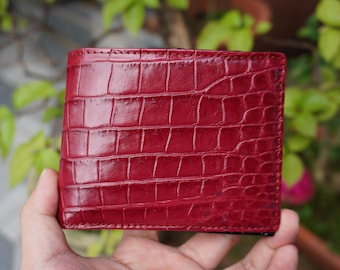 Double Sides Burgundy/ Black Alligator Belly Leather Wallet/ Personalized Wallet For Men/ Anniversary Gift For Him/Mens Wallet