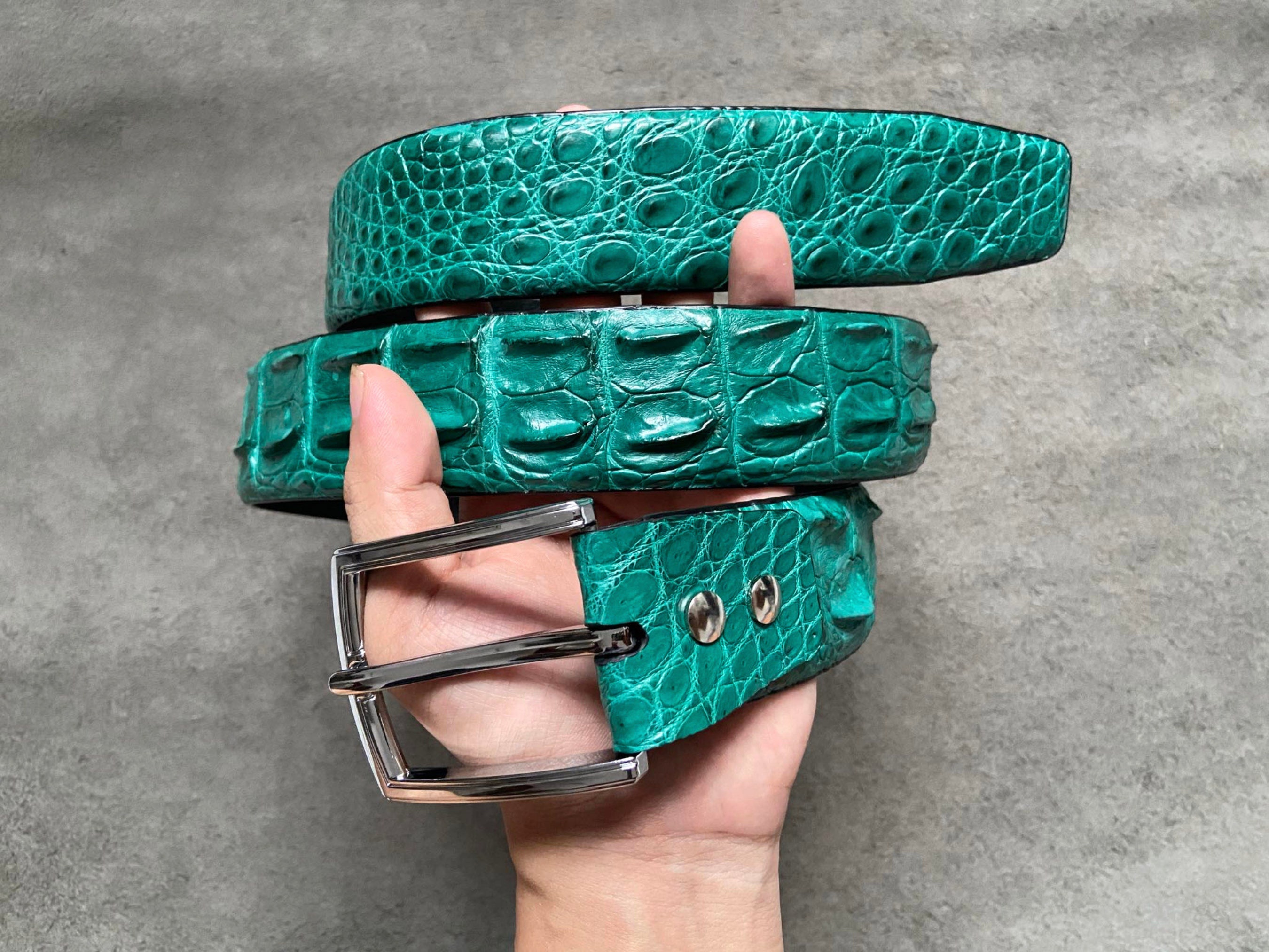 Green Crocodile Crocodile Leather Belt Mens Turquoise Alligator