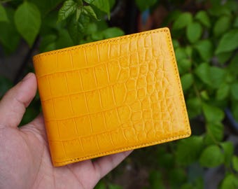 Double Sides Yellow Alligator BellyLeather Bifold Wallet/ Personalized Wallet For Men/ Anniversary Gift For Him/Mens Wallet/ Gift For Dad