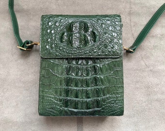 Green Alligator Leather Crossbody Bag-Gift For Him-Gift For Her-Valentines Present-Birthday Gift