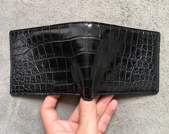 Black Alligator Belly Genuine Leather Men's Bifold Wallet, Premium Exotic Leather Wallet, Gift for him