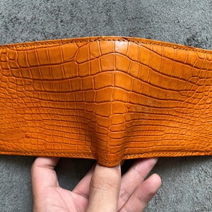 Orange Alligator Genuine Leather Skin Men's Bifold Wallet, gepersonaliseerde portemonnee, handgemaakte lederen portemonnee