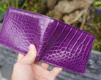 Double Sides Purple/ Green Alligator Belly Leather Wallet/ Personalized Wallet For Men/ Anniversary Gift For Him/Mens Wallet