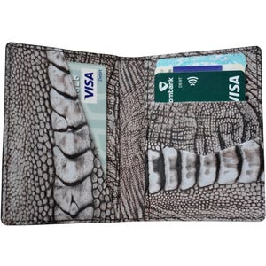 Tarjetero minimalista de lujo gris de piel de avestruz de doble cara, mini, delgado, plegable, para hombre, tarjetero, billetera para hombre