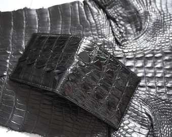 Double Sides Black Alligator Tail Leather Men Bifold Wallet/ Personalized Wallet For Men/ Anniversary Gift For Him/ Customized Wallet