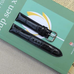 Handmade Black Genuine Alligator Leather Mens Luxury Watch Strap, Leather Watch Band, Personalized Watch Strap, Customized Alligator Strap