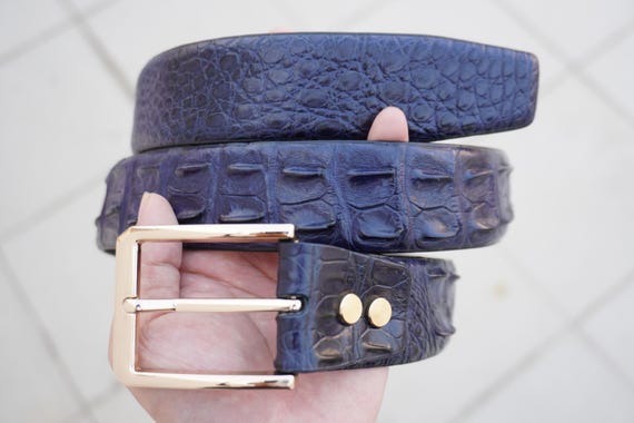 Navy Blue Handmade Genuine Alligator Horn Leather Skin Men display picture 2