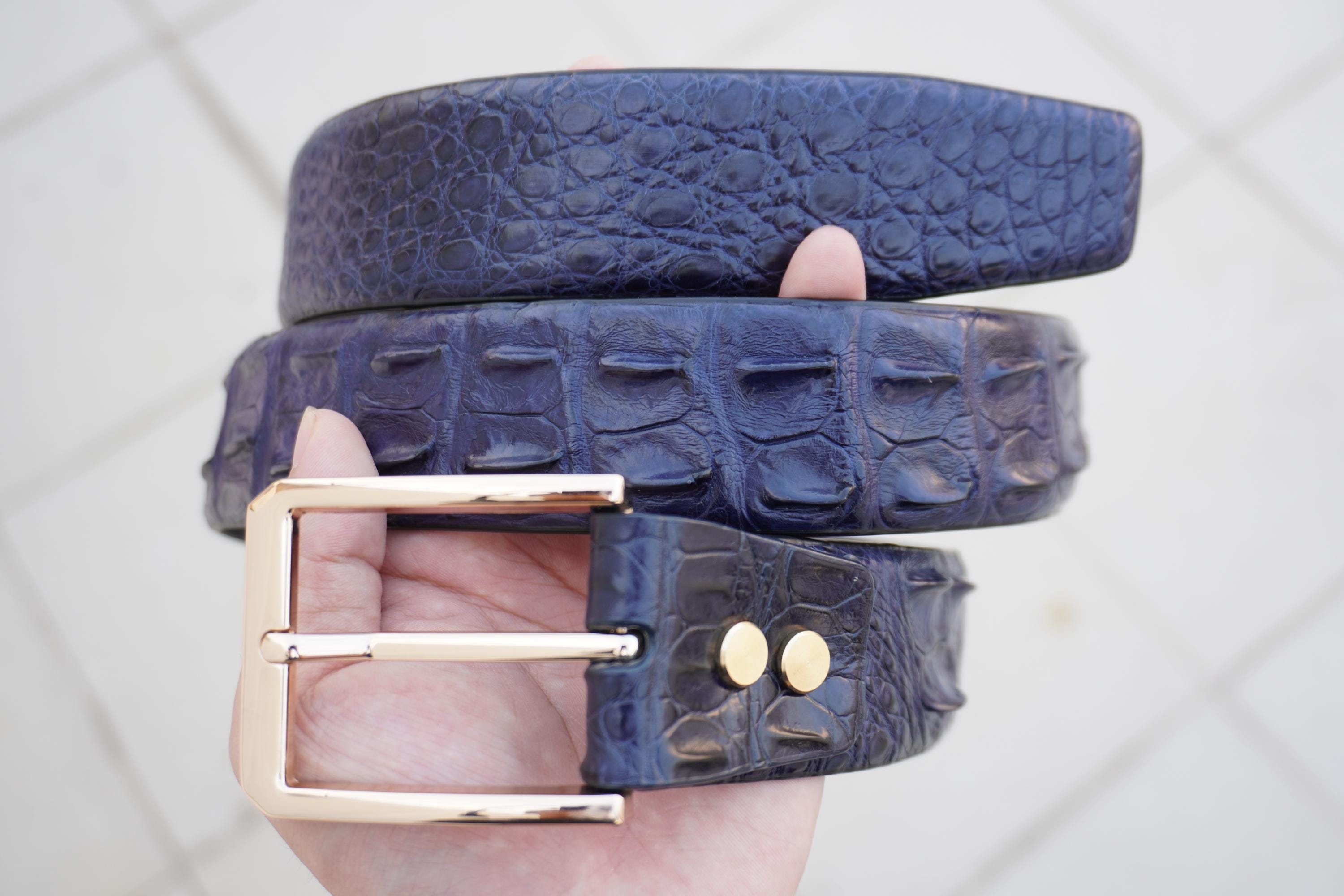 6281 Skins- Croco Print Leather Belt (blue Signature Alligator Skin Belt - Handpainted | Fresco Golf main image 4