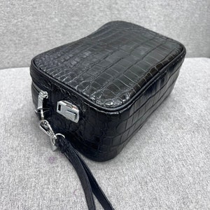 Sac unisexe en peau de cuir véritable alligator noir-sac en cuir exotique haut de gamme-cadeau Saint-Valentin