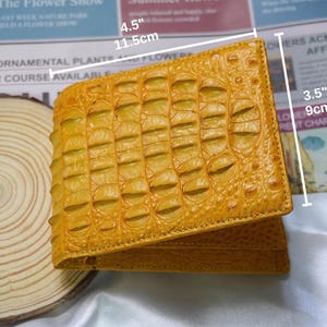 Portefeuille double face en cuir corne d'alligator jaune fait main avec pochette pour carte d'identité/portefeuille personnalisé pour homme/cadeau d'anniversaire/portefeuille pour homme