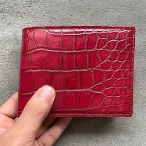 Burgundy Alligator Genuine Belly Leather Skin Men's Bifold Wallet, Gift for him, Valentines gift