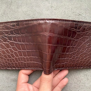 bruine alligator echt lederen huid heren bifold portemonnee, gepersonaliseerde portemonnee, handgemaakte lederen portemonnee