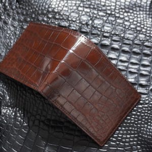 Cartera plegable de piel de caimán marrón de doble cara para hombre, regalo para él, regalo de San Valentín, regalo del Día del Padre