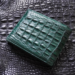 Portefeuille à deux volets pour homme en cuir de corne d'alligator vert double face/portefeuille personnalisé pour homme/cadeau d'anniversaire pour lui/portefeuille pour homme