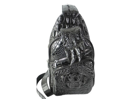 Black Alligator Genuine Horn Leather Skin Men's Crossbody Bag