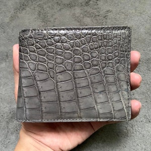 Grijze alligator echte buik lederen huid heren bifold portemonnee, cadeau voor hem, kerstcadeaus, verjaardagscadeau heren