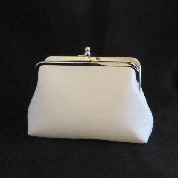 Dupion silk clutch bag in various colours with silver metal strap or pearl or crystal handle, handmade clutch bag