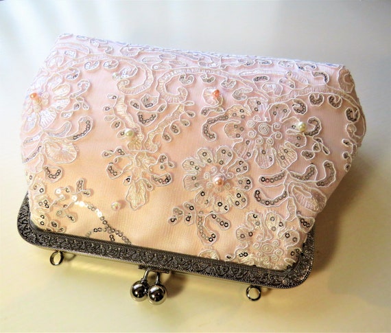 Wedding Lace Clutch Bag Blush Pink or White Bag With a Corded Lace white Embellished With Pearls and Sequins Handmade Bridal Clutch Etsy UK