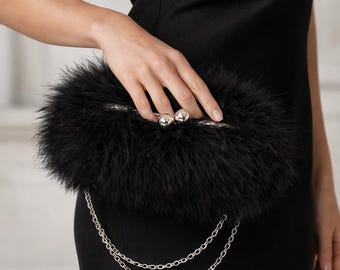 Marabou natural feather fluffy handbag , marabou swansdown high quality evening bag , feather purse