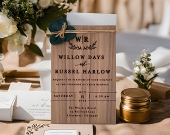 Eucalyptus Wedding Invitation Suite - Wooden Luxury Cards l Wood Wedding Invitation l Rustic Wedding Invitations I Greenery Wedding Invites