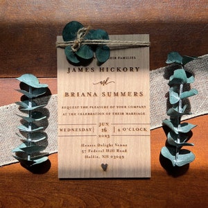 Eukalyptus Hochzeitseinladung - Holz Nussbaum Premium Hochzeitskarten Frischer Eukalyptus I Grün Hochzeitseinladungen I Blatt Hochzeitseinladungen