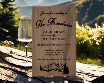 Mountain Wedding Invitation- Wooden Luxury Cards l Mountain Wedding Invitation l Rustic Wedding Invitations I Mountain Wedding Invites