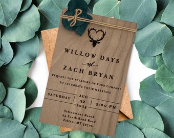 Rustic Wood Wedding Invitations- Wooden Invites Eucalyptus I Rustic Wedding Invites I Barn Wedding I Farm Wedding Invites I Ranch Wedding