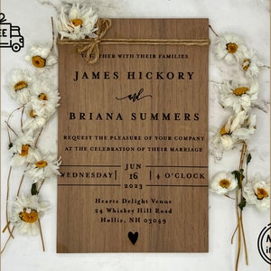 White Flower Wedding Invitation Suite Wooden Luxury Cards l Wood Wedding Invitation Floral l Rustic Wedding Invitation Suite image 1