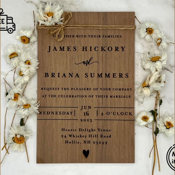 White Flower Wedding Invitation Suite - Wooden Luxury Cards l Wood Wedding Invitation Floral l Rustic Wedding Invitation Suite