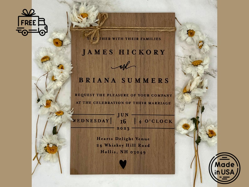 White Flower Wedding Invitation Suite Wooden Luxury Cards l Wood Wedding Invitation Floral l Rustic Wedding Invitation Suite image 1