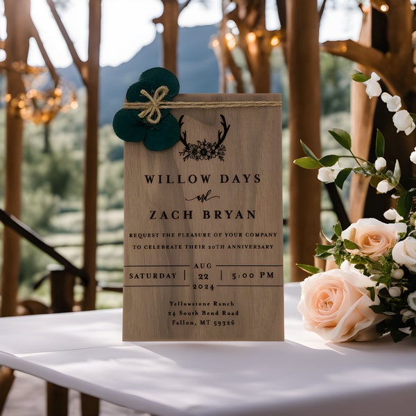 Rustic Wood Wedding Invitations- Wooden Invites Eucalyptus I Rustic Wedding Invites I Barn Wedding I Farm Wedding Invites I Ranch Wedding