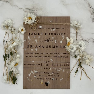 White Flower Wedding Invitation Suite Wooden Luxury Cards l Wood Wedding Invitation Floral l Rustic Wedding Invitation Suite image 2