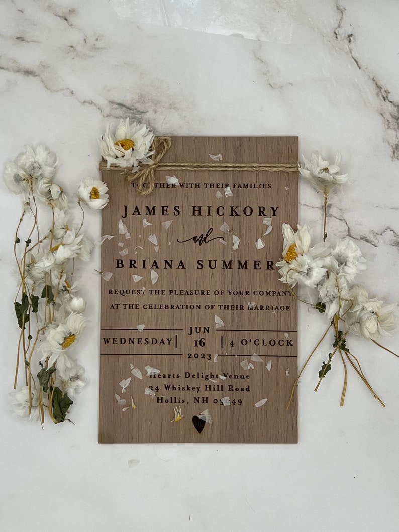 White Flower Wedding Invitation Suite Wooden Luxury Cards l Wood Wedding Invitation Floral l Rustic Wedding Invitation Suite image 2