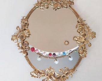 Antique Brass Flower Wall Mirror: Art Deco Vanity Decor