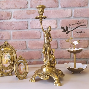 Antique Gold Brass Lady Candleholder, Polished Gold Brass Candelabras, Vintage Dining Table Decoration, Candle Stand Holder, Wedding Gift