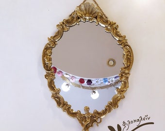 Antique style Gold Brass Wall Mirror, Vintage Art Deco Vanity Mirror, Wedding Gift, Birthday Gift, Mother&#39;s Day Gift, Housewarming Decor