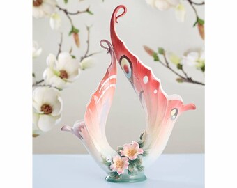 Franz Porcelain Rose Cache Pot: Hand-painted 