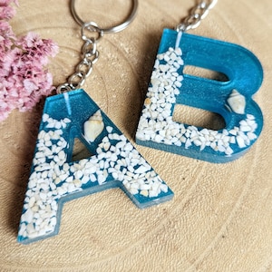 Schlüsselanhänger Schlüsselband Kette Buchstabe Alphabet Epoxidharz Resin Meer Sommer Muscheln