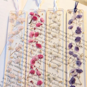 Marque-page en résine époxy avec fleurs et fleurs pressées et séchées, papier doré, plantes, lecture, cadeau pour petite amie, cadeau spécial