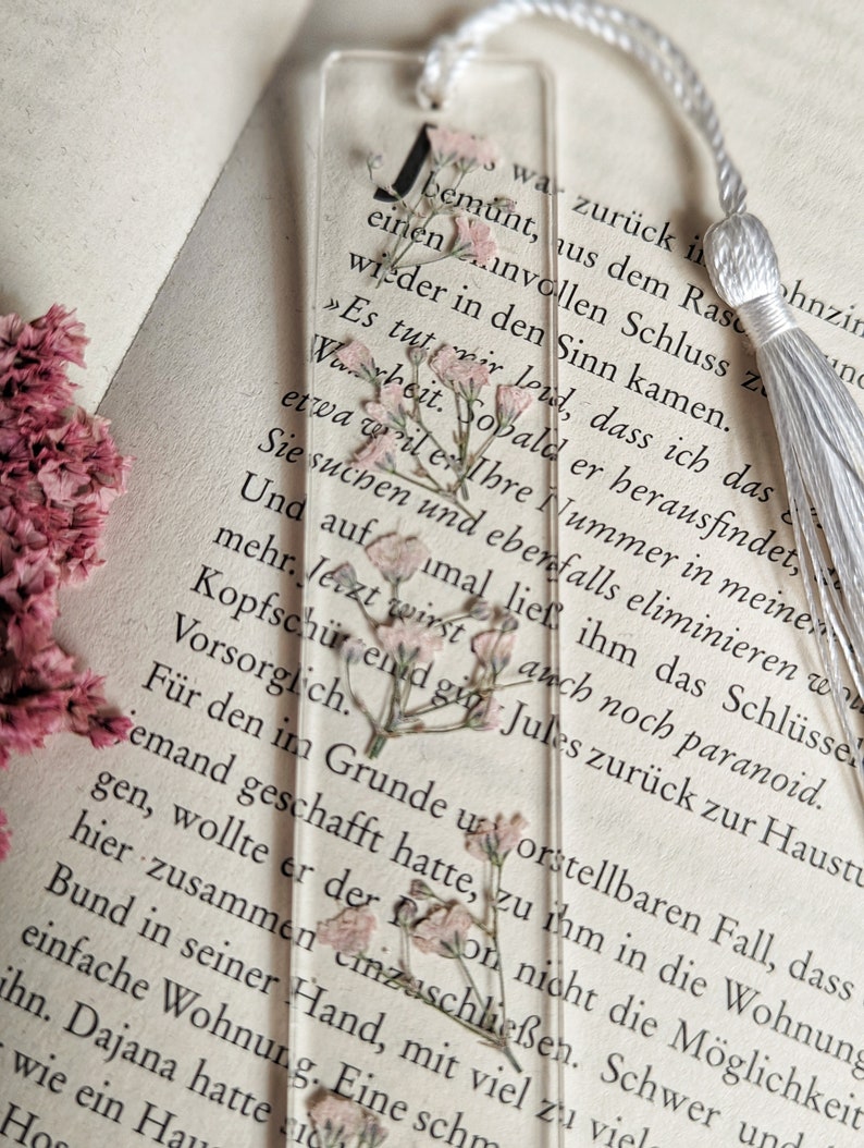 Bookmark epoxy resin with pressed and dried flowers and petals gold paper plants reading gift girlfriend special gift image 9