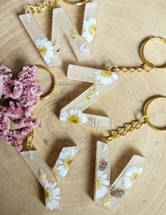 Keychain Dried Flowers Blossoms, Sand, Personalized Lanyard Chain