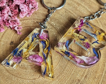 Keychain dried flowers blossoms personalized lanyard chain letter alphabet epoxy resin resin romance harlequin