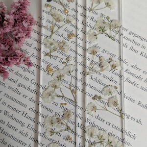 Bookmark epoxy resin with pressed and dried flowers and petals gold paper plants reading gift girlfriend special gift image 2